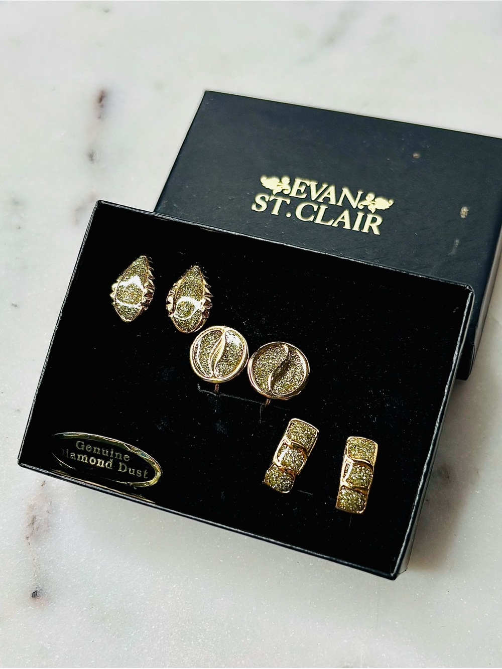 Diamond Dust Women's Jewelry Set Sparkling Gold Clip Earrings NOS